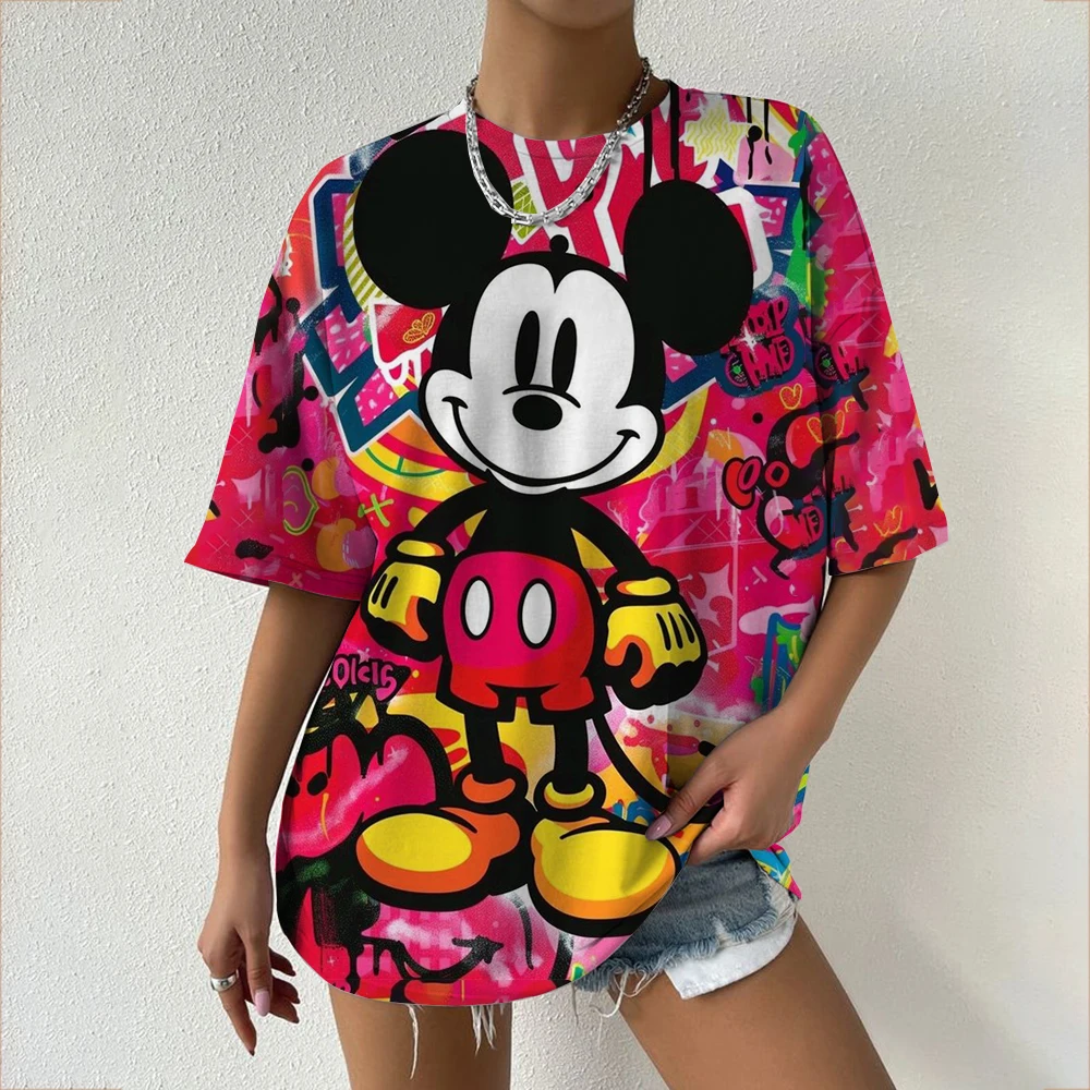Dames T-shirts Disney Mickey Mouse 3D print Nieuwe V-hals Korte Mouw Zomer Casual Dameskleding Harajuku Y2K Hip Hop kleden
