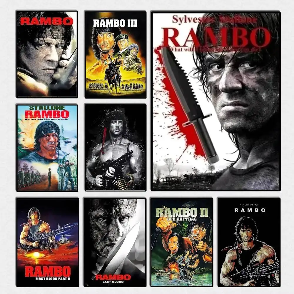 1pc Classic Movie Rambo First Blood Vintage Film Posters Fancy Wall Sticker for Living Room Bar Decoration Wall Decor
