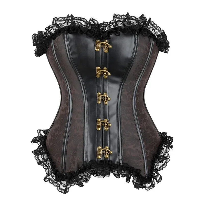 

Corsets Bustiers Lace Trim Waist Bodyshaper Victorian Corset Top Boned Floral Gothic Overbust for Women Plus Size Deep Brown