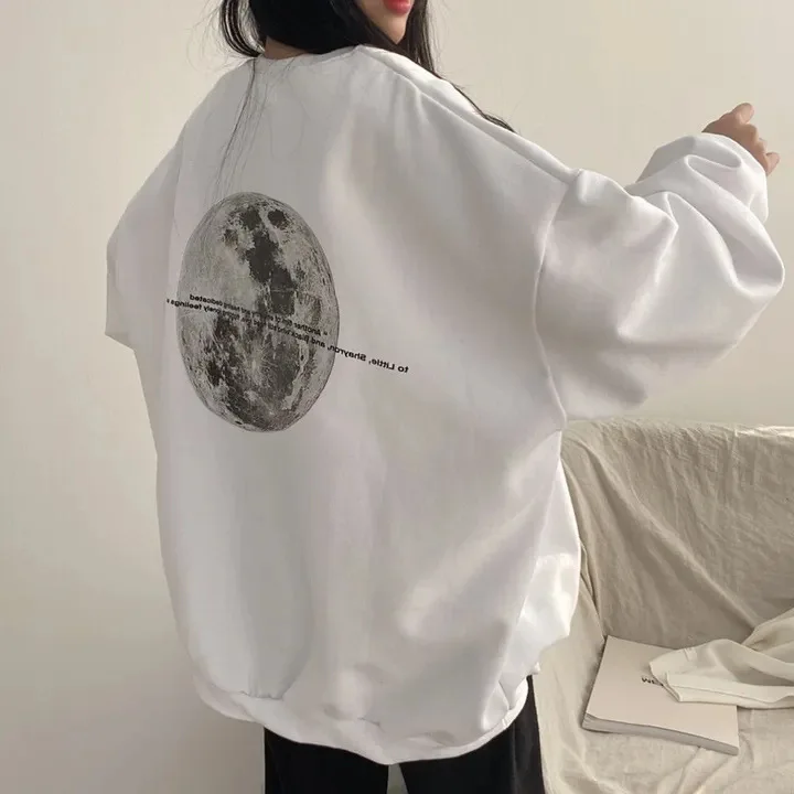 Women Hoodies Cotton Hooded Shirt Moon Printed Autumn Winter Graphic Fleece Pullover Long Sleeve Sweatshirt Women Top 2024