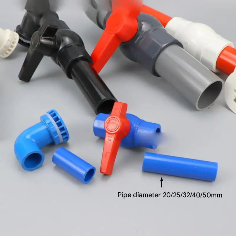 Aquarium Drain Valve, Fish Tank Water Drain Connector with Ball Valve, Bottom Filter Plumbing, 20 25 32 40 50mm