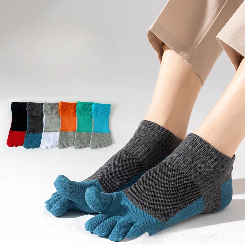 1/5 pares verão toe tornozelo meias algodão malha colorida respirável boca rasa absorvente de suor desodorante sem mostrar 5 meias de dedo