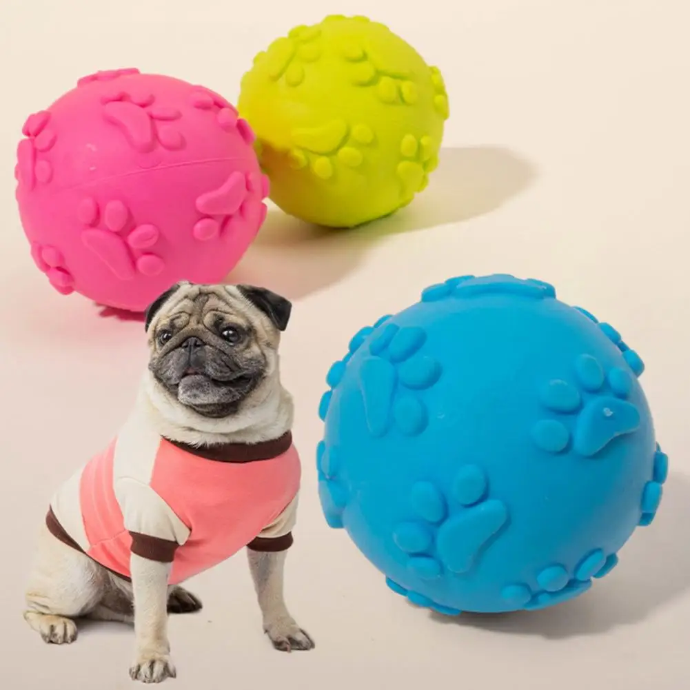 Pet Teething Ball Tpr Dog Chewing Sound Ball Toy for Oral Health Footprint Pattern Bite-resistant Molar Ball