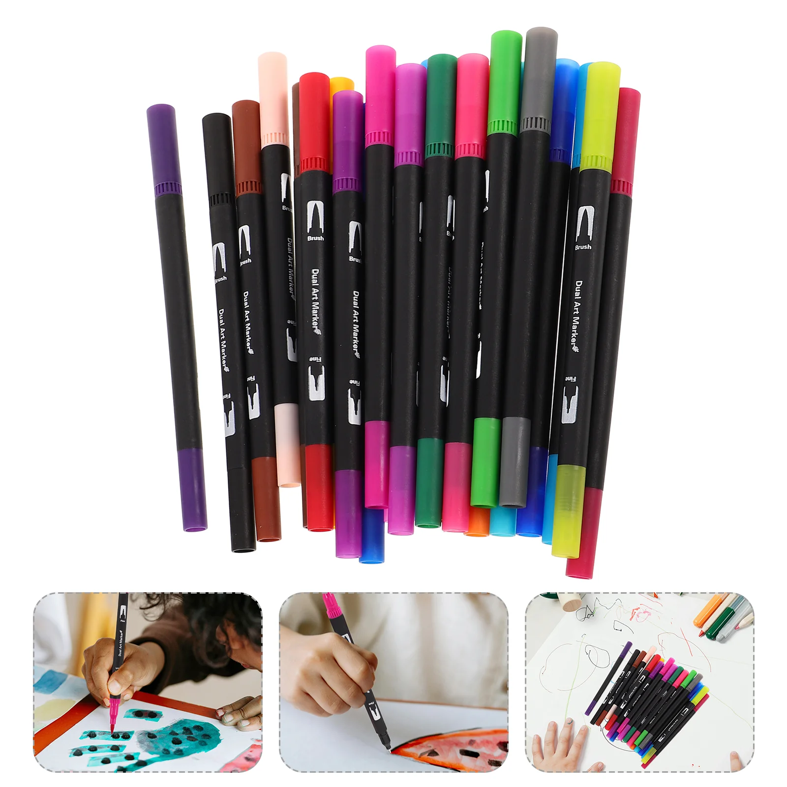 24 Pcs Watercolor Brush Set Coloring Book Markers Blending Dual-tip Illustration Pen Makers Writing Student