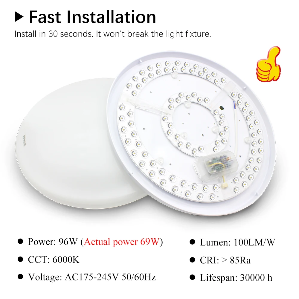 Led ceiling light replacement module led light AC220V 96W round Led light board module 6000k ceiling fan light