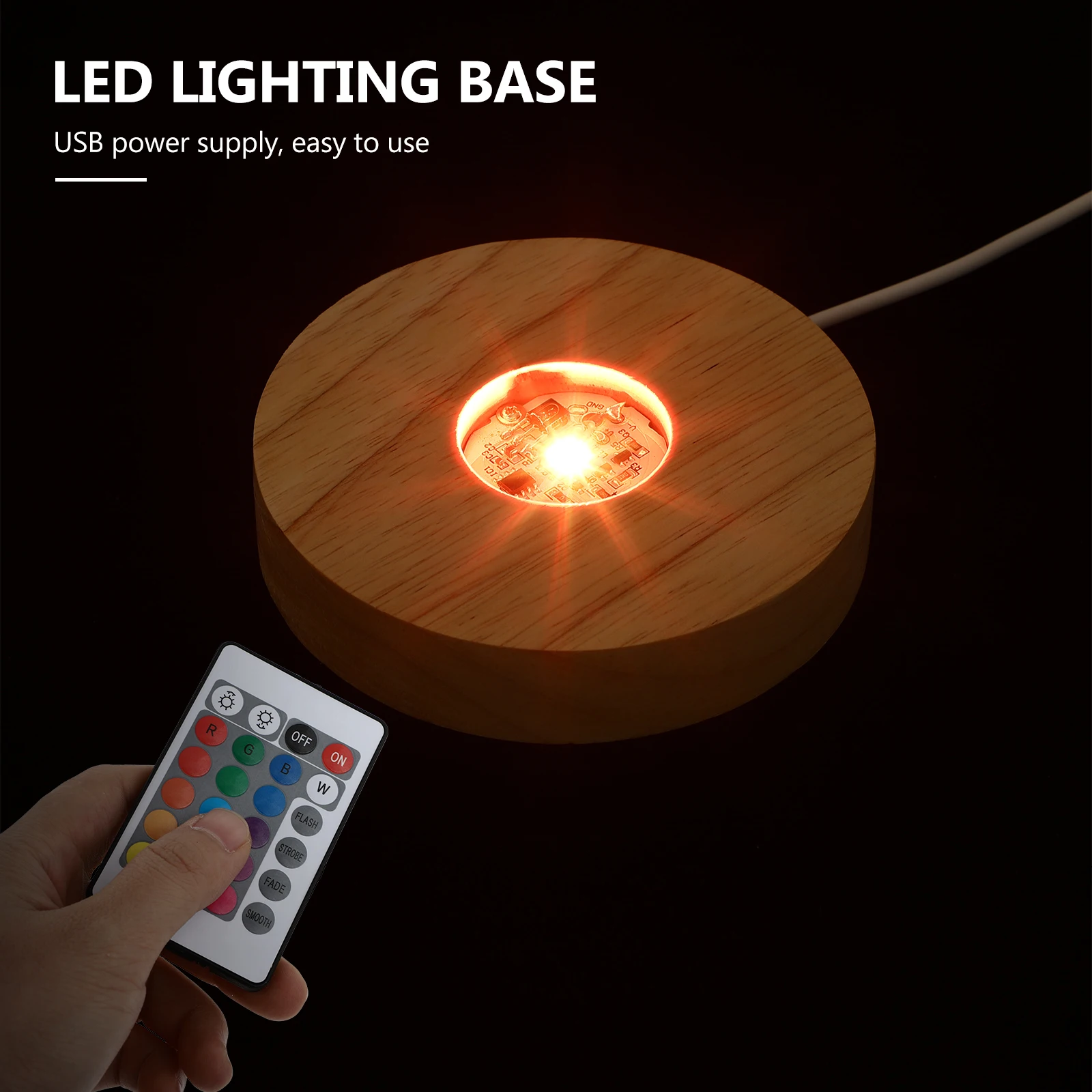 Base per illuminazione in cristallo a LED Base per illuminazione Supporto per sfera di cristallo Espositore rotondo Portalampada decorativo in materiale di legno durevole