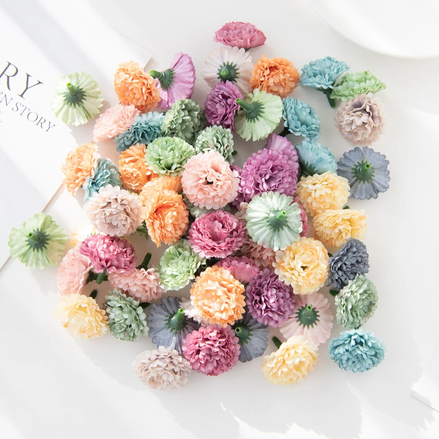 20Pcs Artificial Hydrangea Flowers Wedding Christmas Headdress Wreath Scrapbooking Diy Candy Box Home Room Decor Silk Carnation