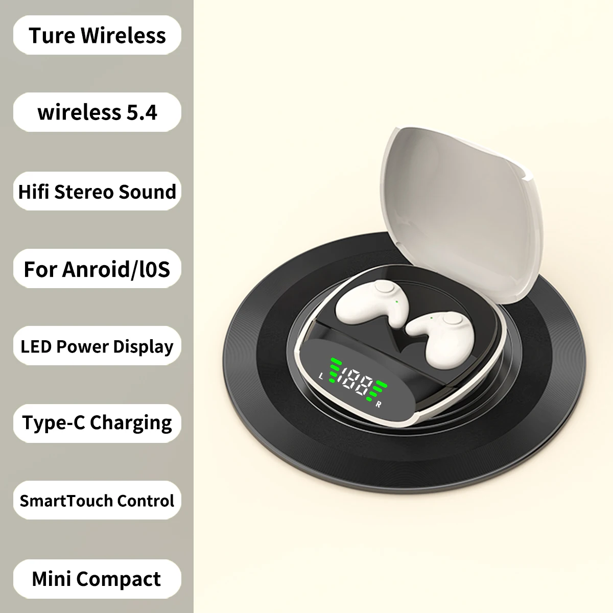 VIKEFON Bluetooth 5.3 Earbuds Black 3