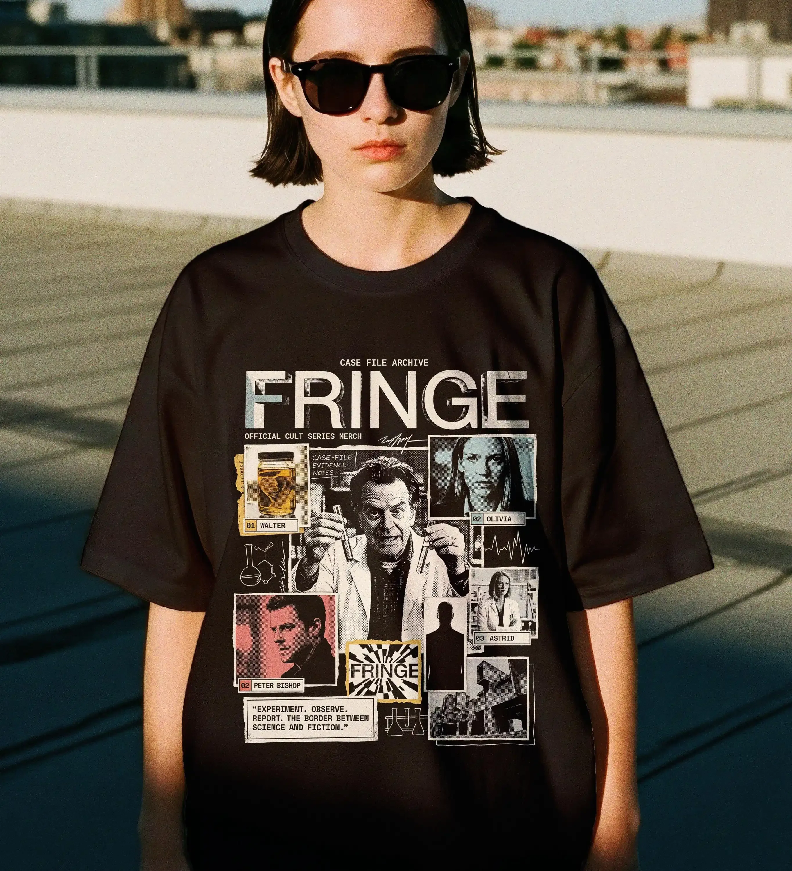 Fringe TV Show Graphic T-Shirt | Walter Bishop Olivia Dunham Sci-Fi Fan Merch
