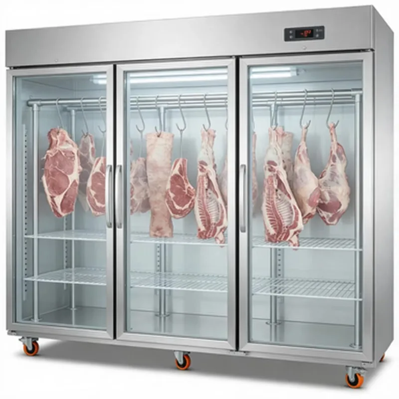 Customized Commercial Large Triple Door Meat Hanging Refrigerator Tempered Glass Door Freezer With LED Lighting