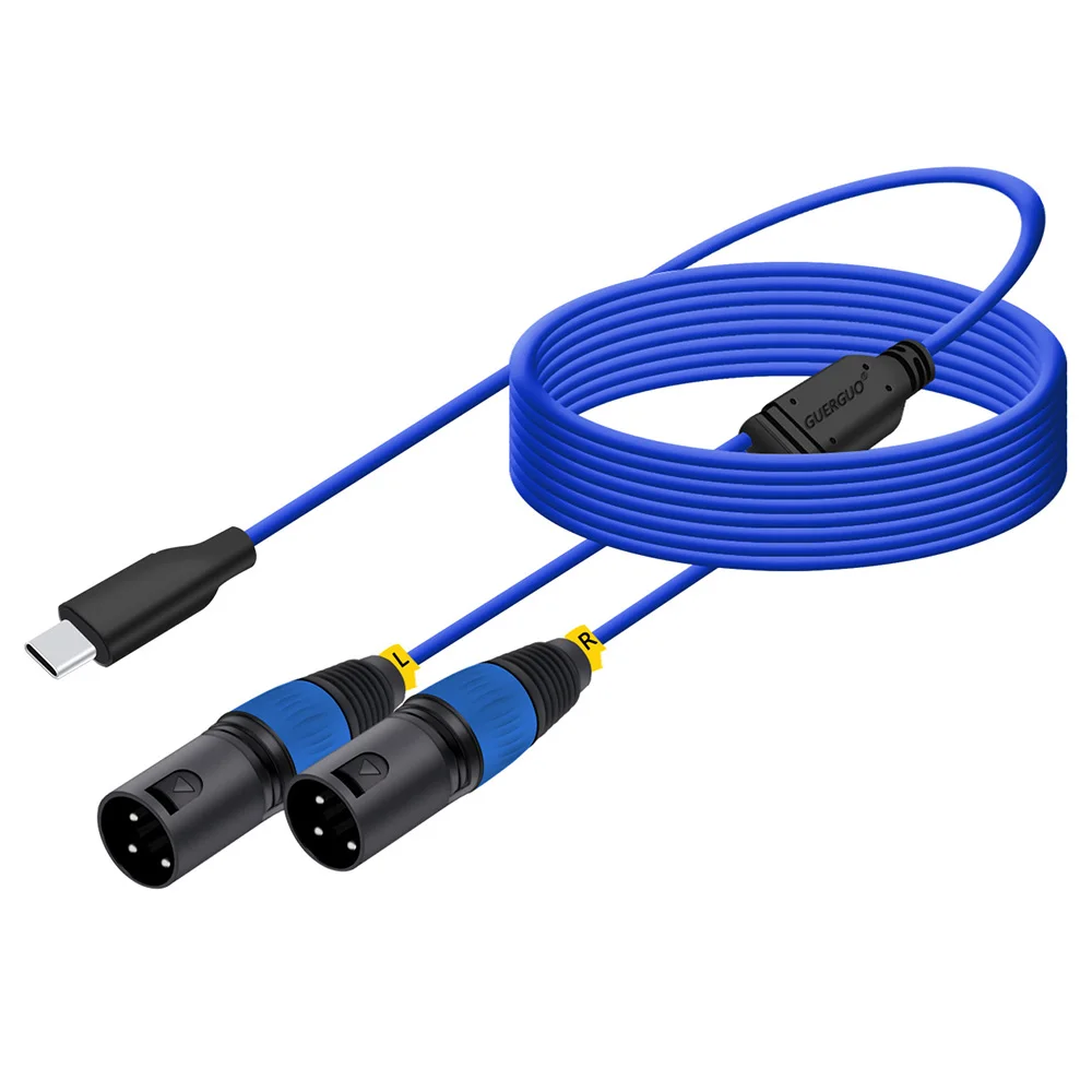 Przedłużacz audio stereo USB Typ C męski na podwójny 3-pinowy XLR męski/żeński, ekranowany, do smartfonów, laptopów i głośników — zdjęcie produktu 3