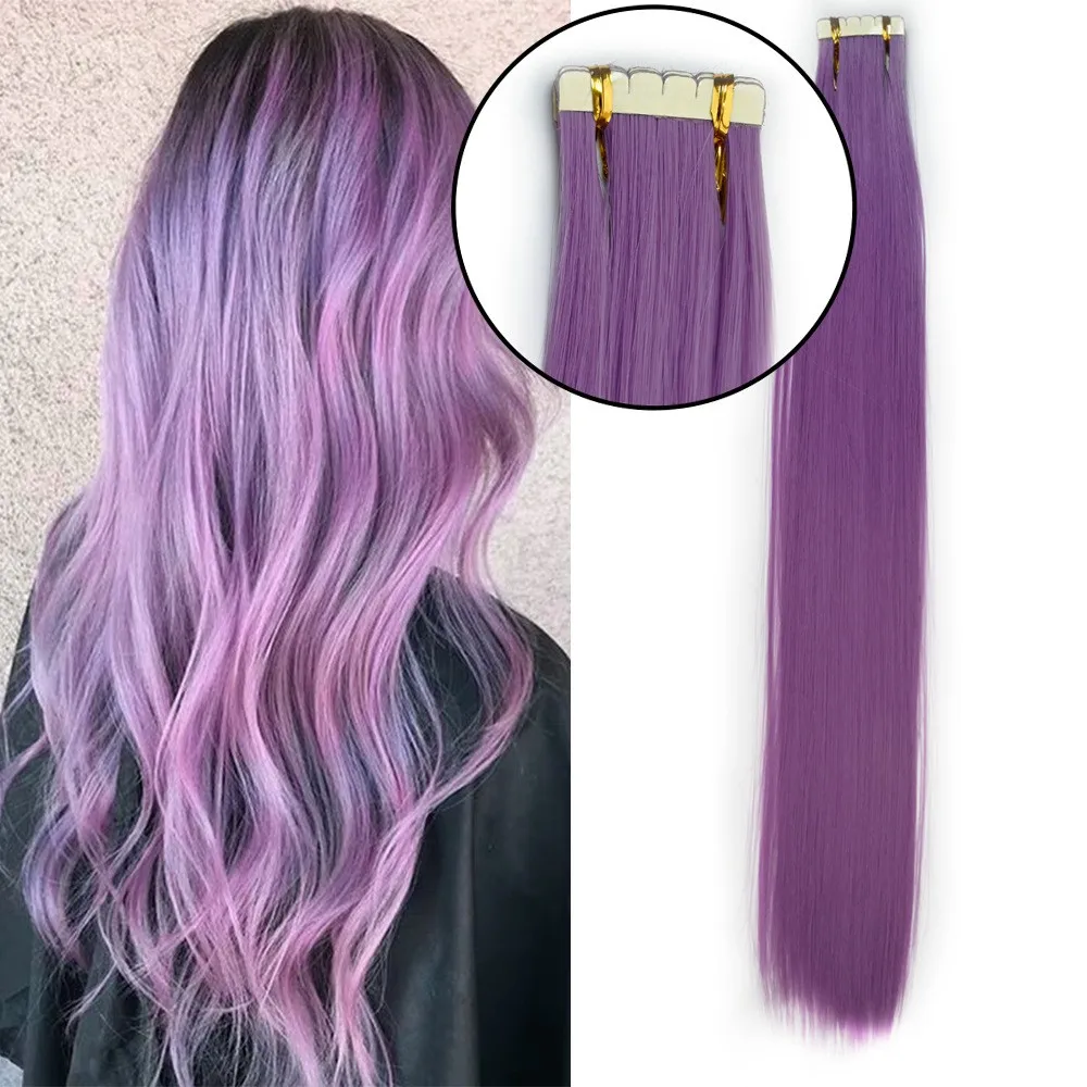 

Synthetic Straight Tape In Hair Extensions 10pcs/pack Purpel Hair Extension For Women Invisible Double Sided Free Style
