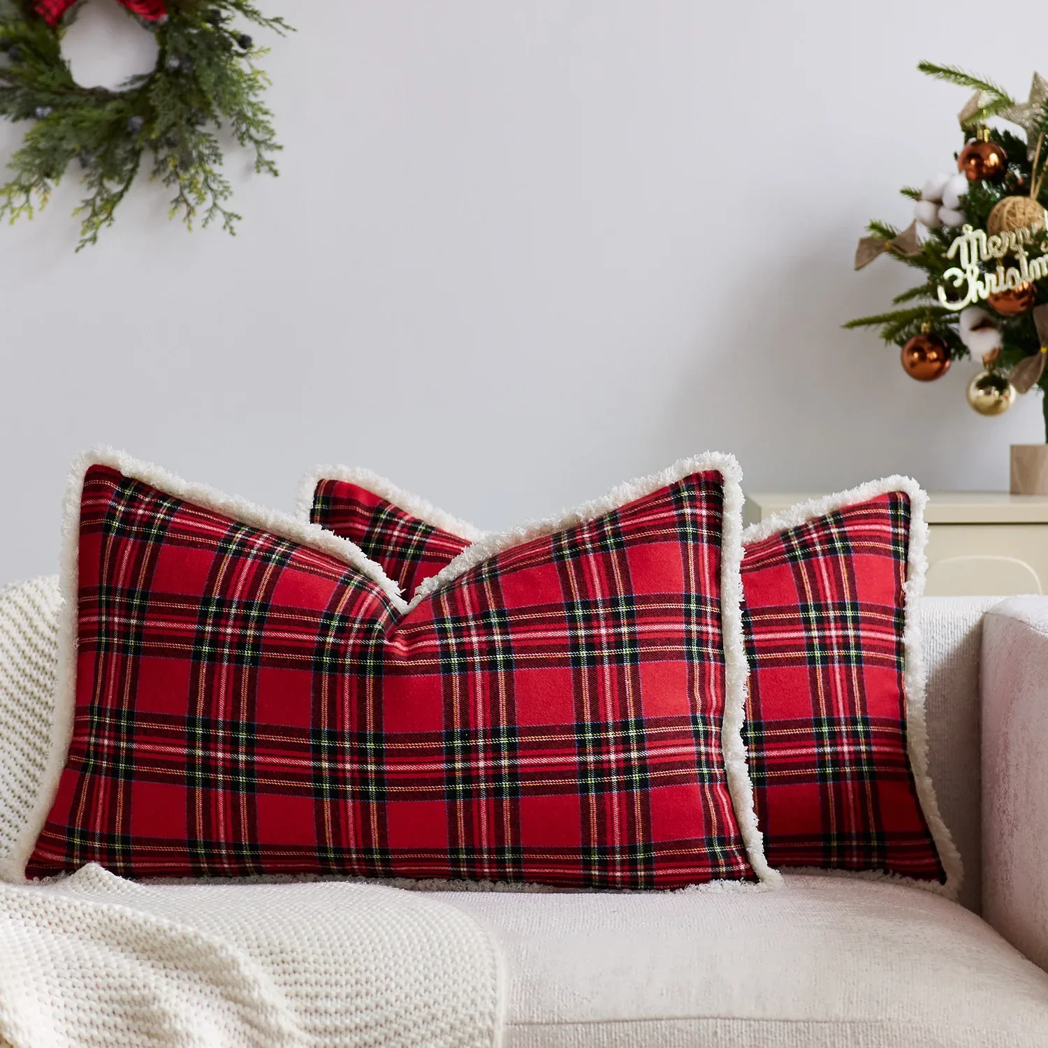 New Christmas Checkered Pillow Cover Checkered Fabric Sofa Pillowcase Home Sofa Cushion Matte Material