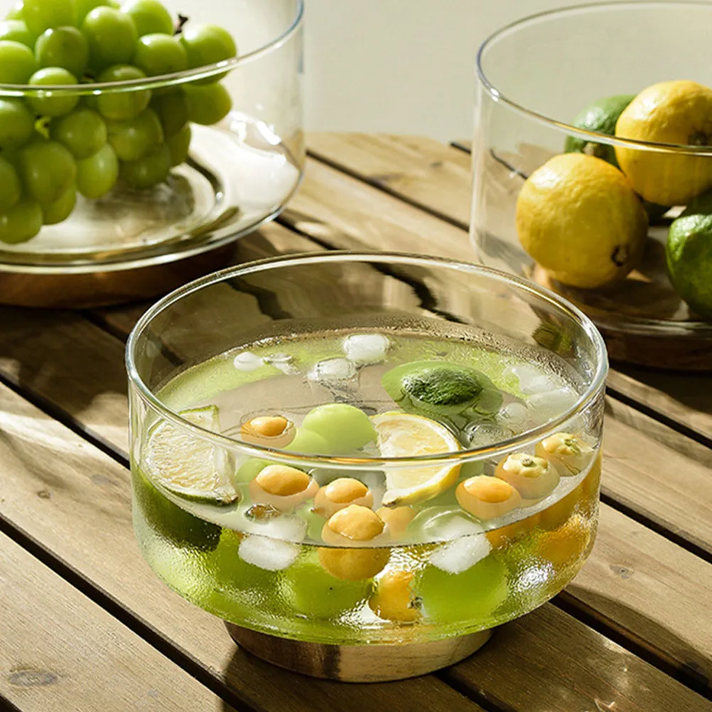 

1700Ml Wooden Base Fruit Tray Crystal Clear Glass Snack Dish Coffee Table Serving Appetizer Plate Household Decorative Food
