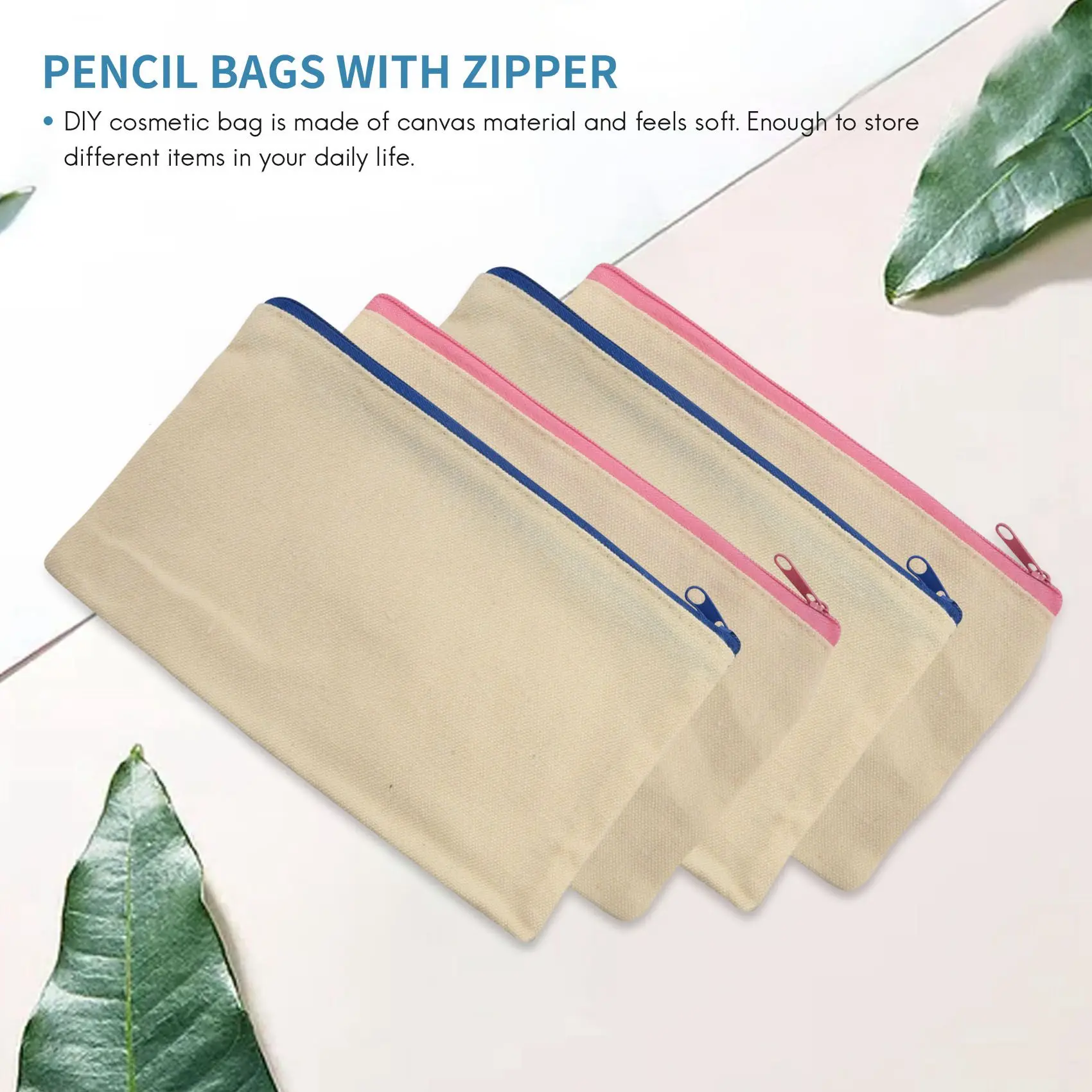 40 Pcs Canvas Zipper Bags Pencil Pouch Makeup Bags Blank Canvas Pencil Case Cosmetic Bag for Travel DIY Craft School (S)