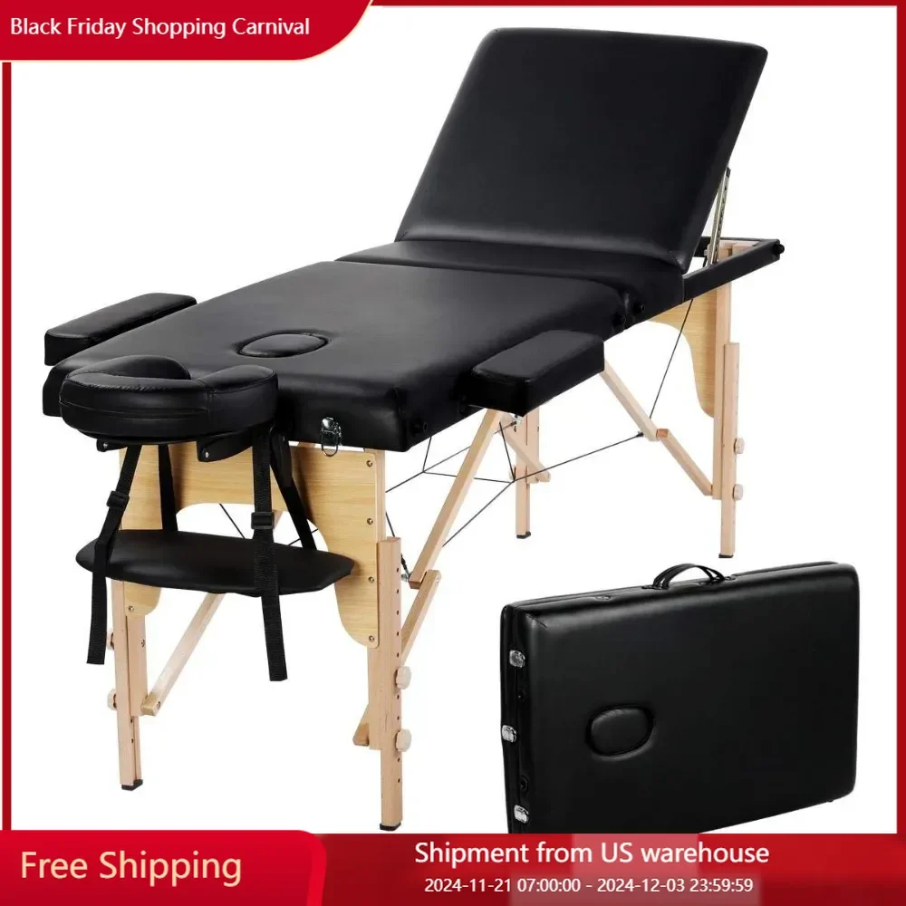 Massage Table Foldable Massage Therapy Table 3 Folding 84 Inch Salon Bed Facial Bed Portable Adjustable Massages Bed