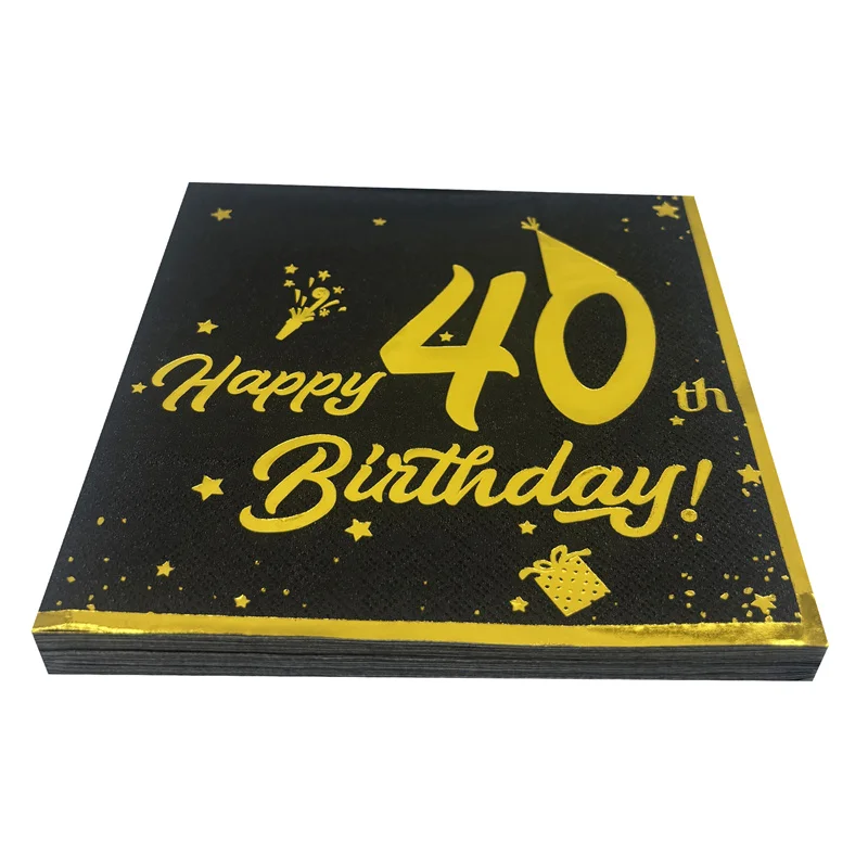 10Pcs 18 40 50 60 Years Old Black Bronzing Napkins For Adult Birthday Party Decoration Women Men 40th Anniversary Party Tissue