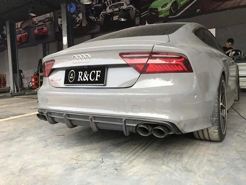 PD Style Carbon Fiber Rear Bumper Lip Diffuser Spoiler For Audi A7 Sline S7 2012-15