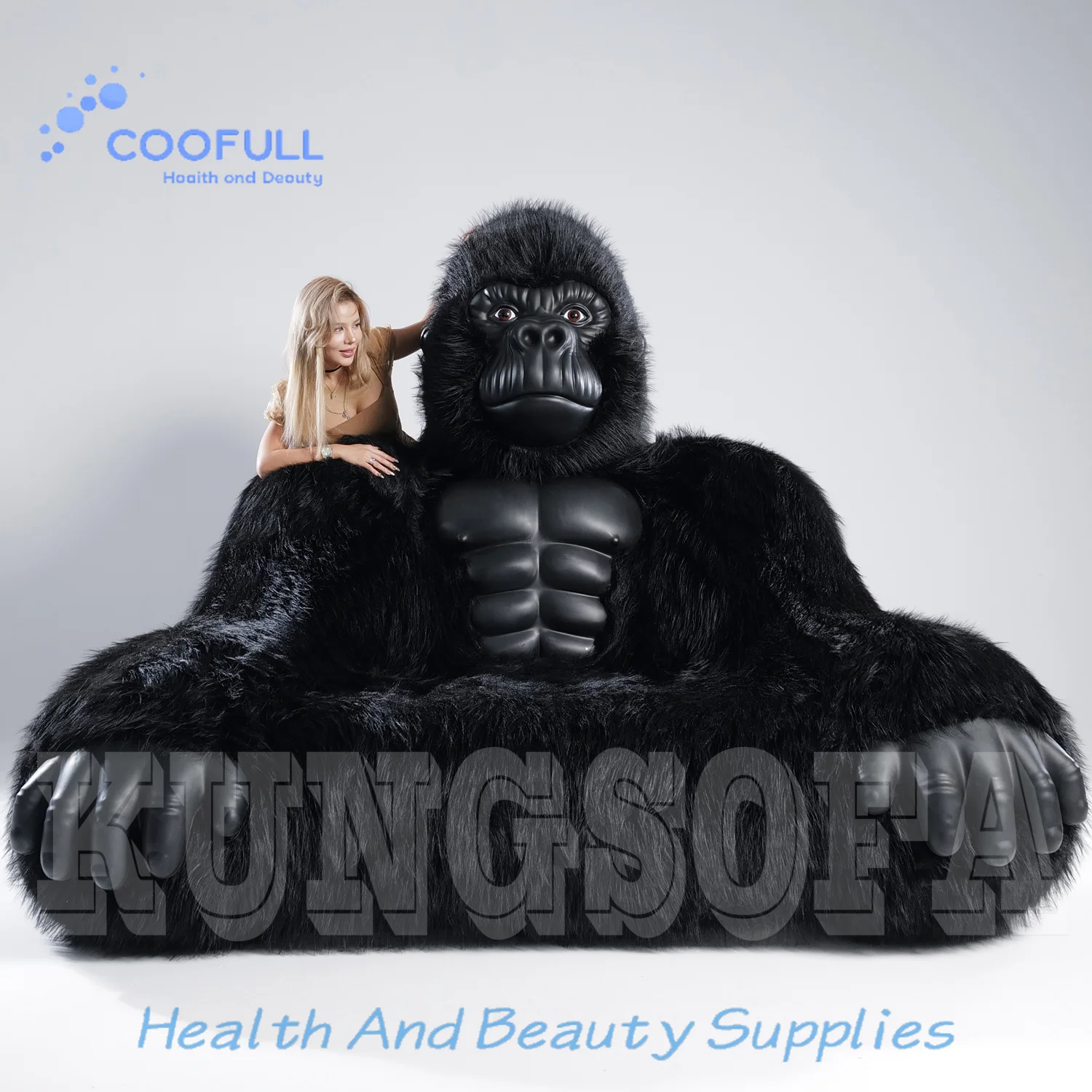 Coofull Inflatable Furry Folding Furniture Blow up King Kong Gorilla Sofa Bed Comfortable Living Room for Family and Office Rest