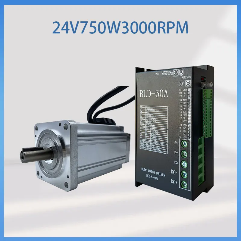 NEMA BLDC 80mm Brushless Motor with BLDC-50A Driver 24V 750W 3000rpm Square Flange 80mm Body Length 145mm