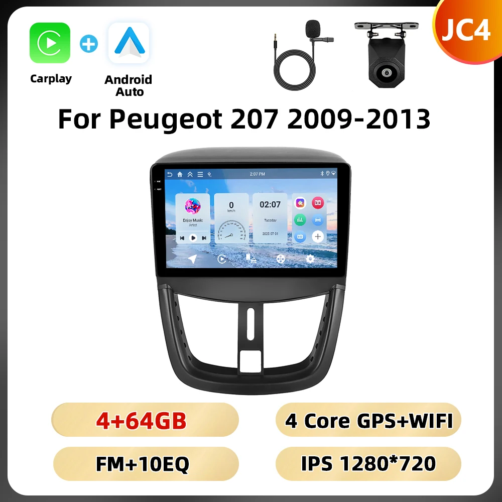 Podofo 8Core Qualcomm Autoradio Voor Peugeot 207 2009-2013 Multimedia Speler Carplay Android Auto 8 + 128G WIFI 4G GPS Auto Stereo - afbeelding 1