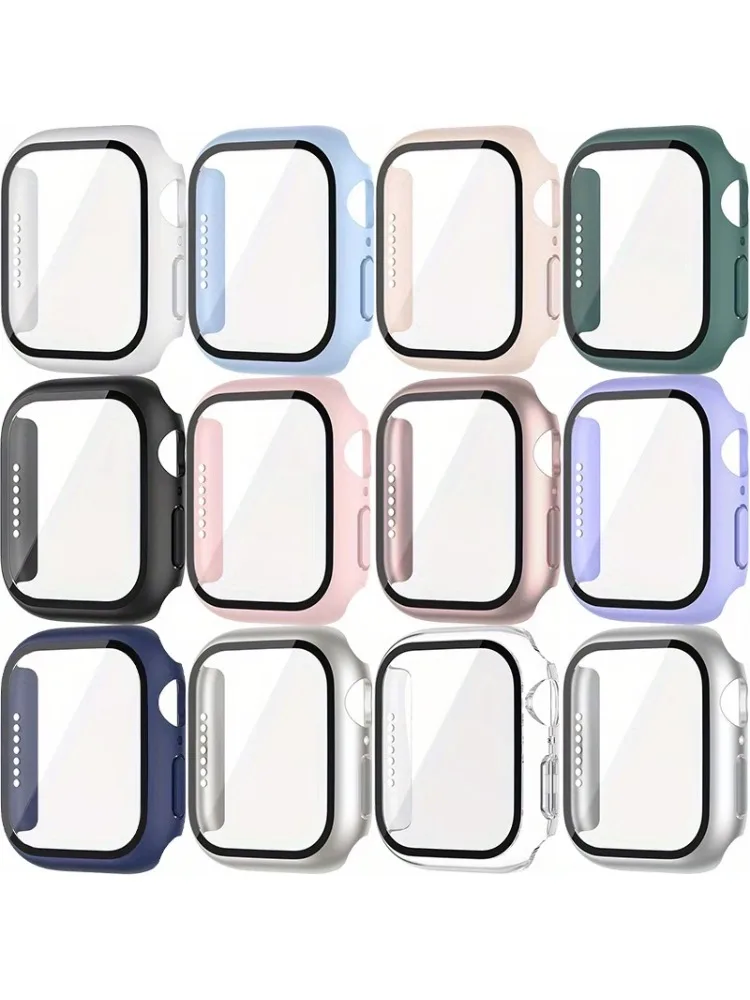 Gehärtetes Glas + Schutzhülle für Apple Watch Zubehör 44mm 41mm 45mm 40mm 42mm Displayschutzfolie Apple Watch Gehäuse Serie 9 4 5 6 SE 7 8
