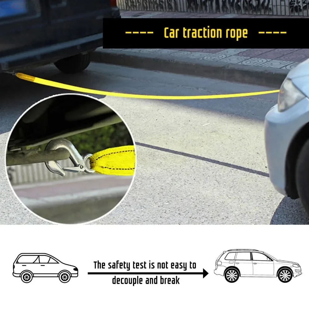 4M Car Tow Cable Heavy Duty 5 Ton Trailer Double Thick Traction Strap with Hook Rope for Vehicle Recovery Transportation Pile