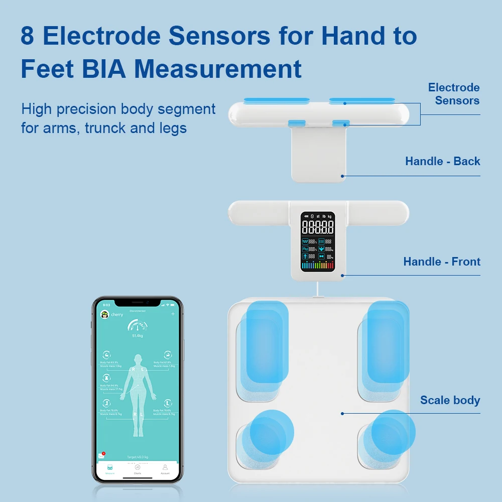 Exact Digital Body Fat Smart Scale 8-Pole USB Powered Glass Display 180kg Capacity Body Scale Weighing OEM OBM