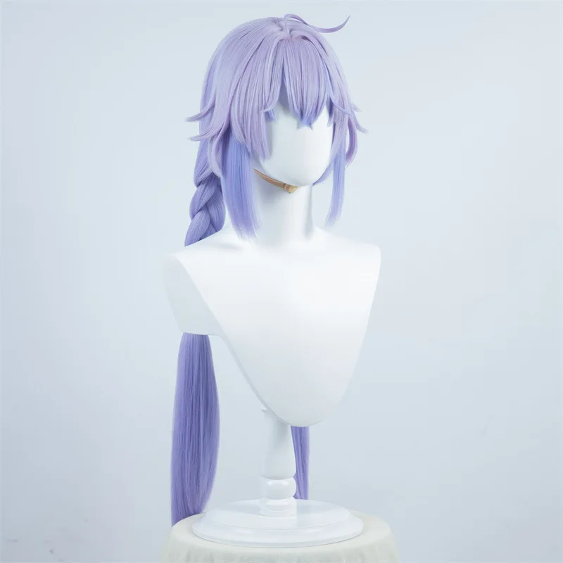 Hypnosia Star Rail witte dauw cosplay pruik, lichtpaars gradiënt dubbel gevlochten staartjes meisje draak