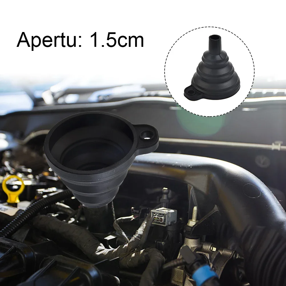 1 Pcs Car Funnel Hot 1× 7.5cmX8cm Parts Petrol Silicone Collapsible Fluid Change Fill Oil Fuel Accessories Black