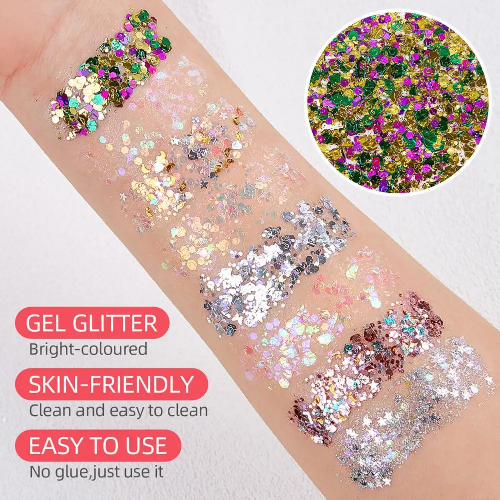 Carnival Face Glitter Gel, Olhos, Lábios, Cabelo, Corpo, Espumante, Lantejoulas, Sombra para Palco, Mão, 36g