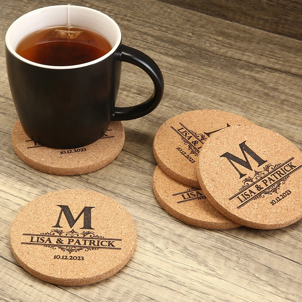 

50Pcs Eco-friendly Personalized Cork Coasters Custom Wedding and Event Favors Bridal Shower Party Table Decoration Supplies