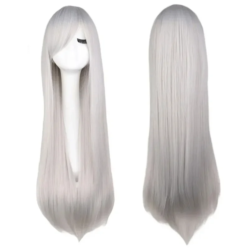 

Hot sale 80cm Long Straight hair with bangs Hitman Reborn-Superbia Squalo Silver white Cosplay Costume Wig