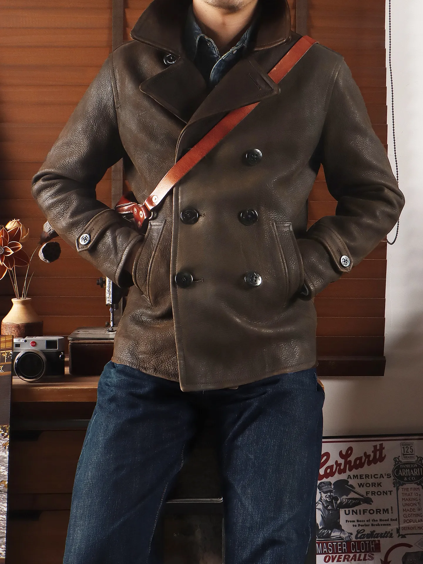 Tailor Brando 1.8mm Full Grain Cowhide America Retro Classic 740 Pea Coat Men's Genuine Leather Jacket