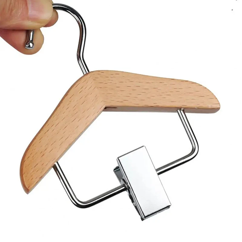 Mini Clothes Hanger Premium Wood Baby Clothes Hanger With Non-Slip Clip Practical Pet Clothes Hook Wardrobe Hanger