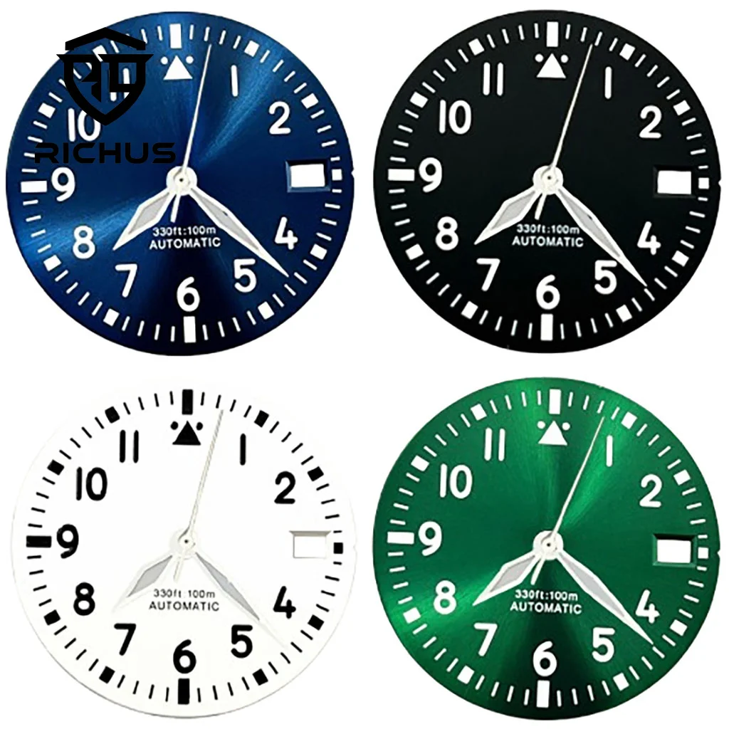 RICHUS 29mm Watch Dial With Watch Hands Green Luminous Fit NH34 NH35 NH36 Movement Watch Accessories
