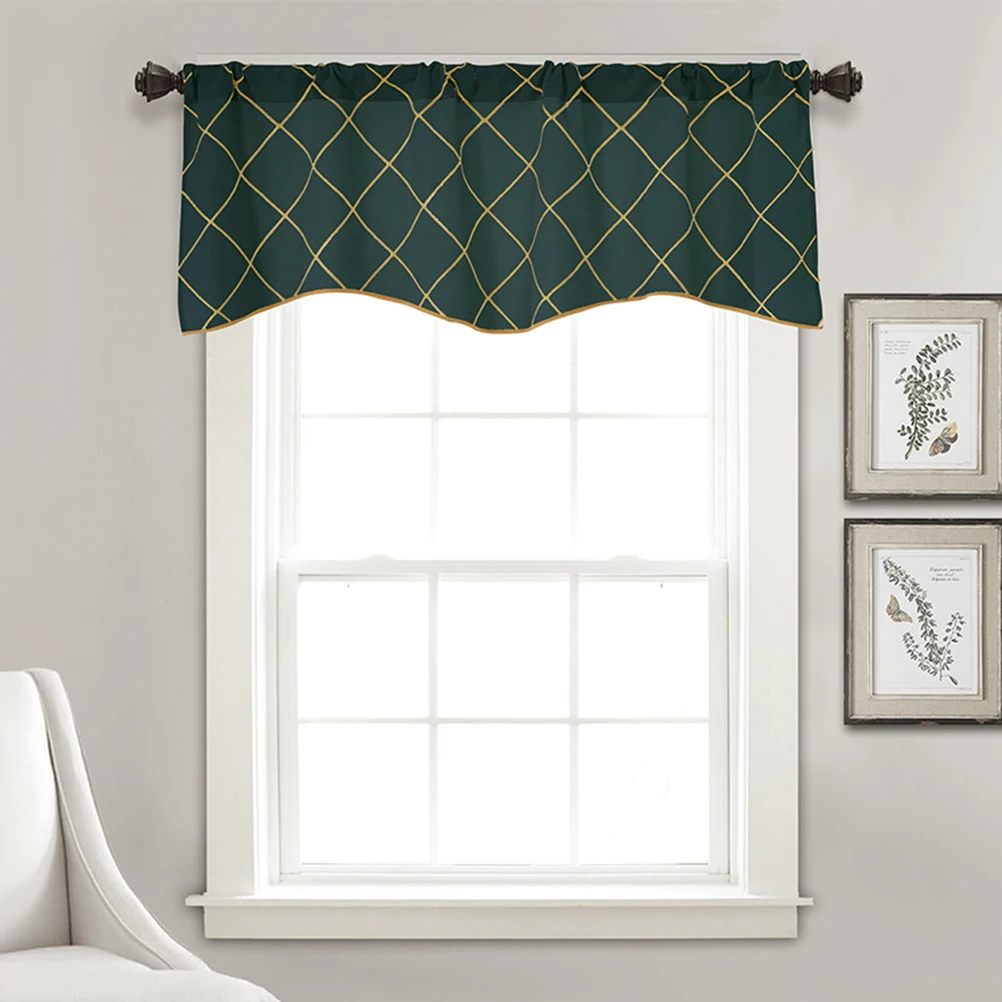 

Household Short Curtain Sector Curtain Window Short Curtains for Kitchen Bar Cabinet (Geometric Dark Green Embroidery)
