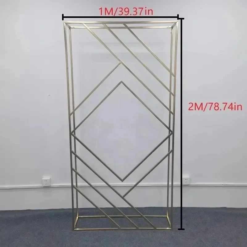 Goldener geometrischer vergoldeter Eisenbogen-Hintergrund für Hochzeitsfeier, Bankett, Bühne, rechteckiger Rahmendekor – Detail 1
