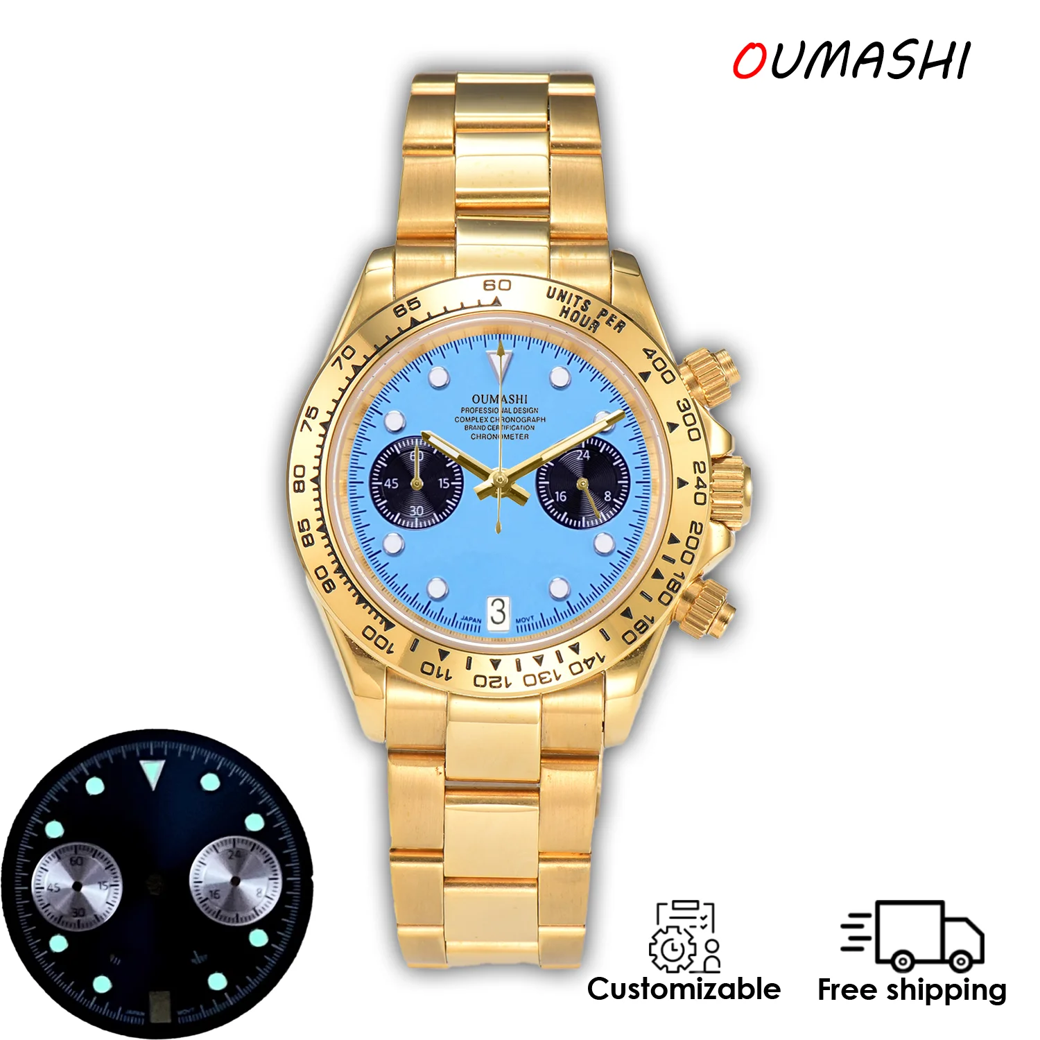 VK64 Watches Luxury Chronograph Luminous Dial Waterproof Sapphire crystal Stainless steel Customizable Men's Quartz Watches