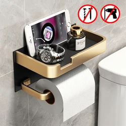 portarrollos papel higiénico Soporte de papel higiénico de oro negro sin perforaciones, portarrollos de aluminio, toallero de teléfono para baño, cajas de pañuelos, accesorios de baño