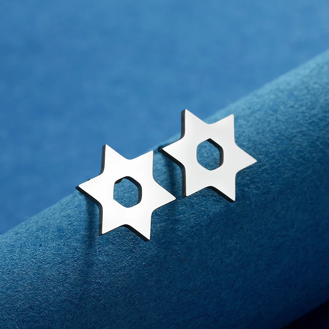 Kinitial Stainless Steel Star of David Stud Earrings Studs Posts Simple Jewelry Birthday Party Gifts For Men Women