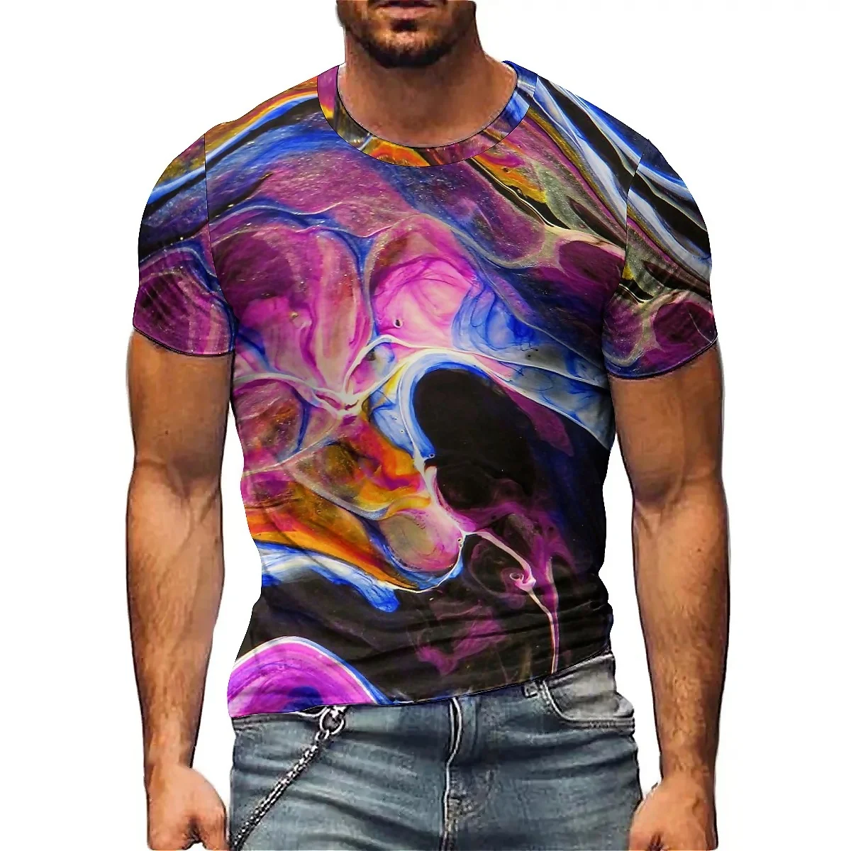 

Men's 3D Printed Short-sleeved T-shirts with Geometric Abstract Graphics, Smooth Fabric