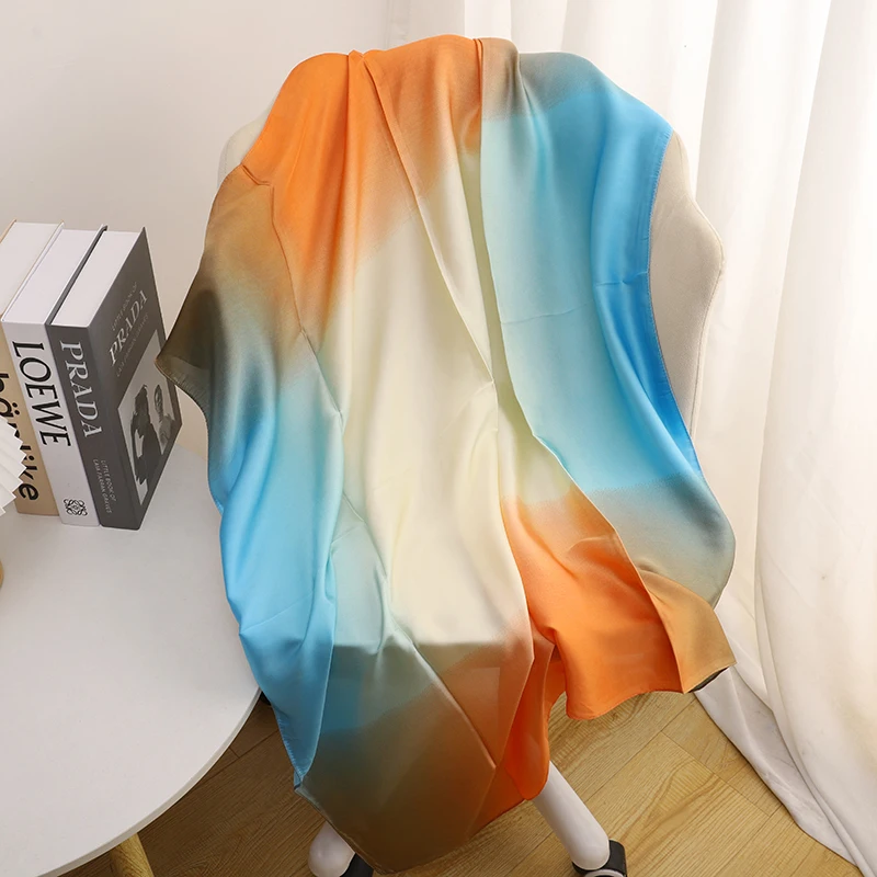 90cm Women Silk Scarf Square Silk Scarves NeckerChief Satin Kerchief For Girls Rainbow Color Printed Fahsion Neck Hair Scarfs