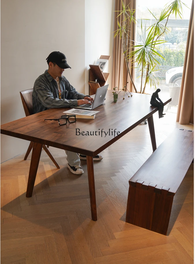 North American Black Walnut Chinese Style Solid Wood Dining Chair Retro Simple Mortise Long Stool