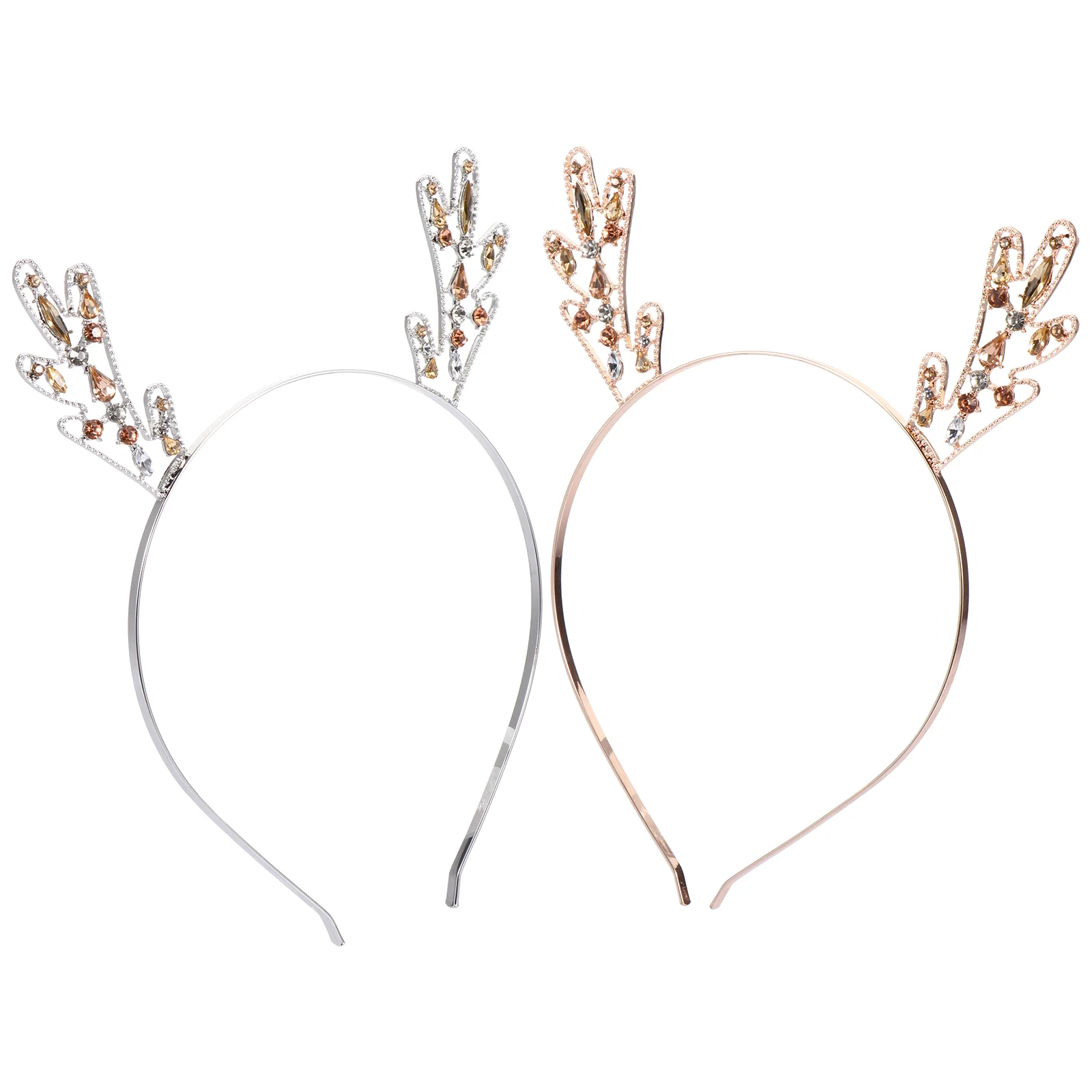 

2 Pcs Metal Antler Headband Rhinestone Hair Accessories Hoop Christmas Headpiece Miss