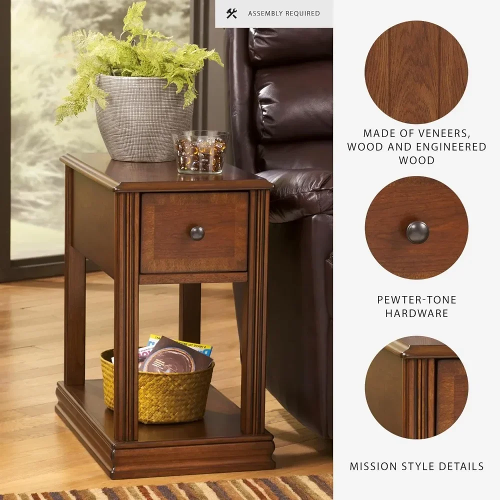 طاولة جانبية لكرسي أشلي بريجين، درج واحد، رف ثابت، قشرة، خشب، 13.13 بوصة عرض × 22.13 بوصة عمق × 23 بوصة ارتفاع، بني