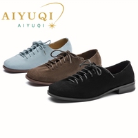 Women Loafer Lace-up 2025 New Spring Shoes Women Suede Genuine Leather Women Oxford Shoes Large Size British Style Women Shoes