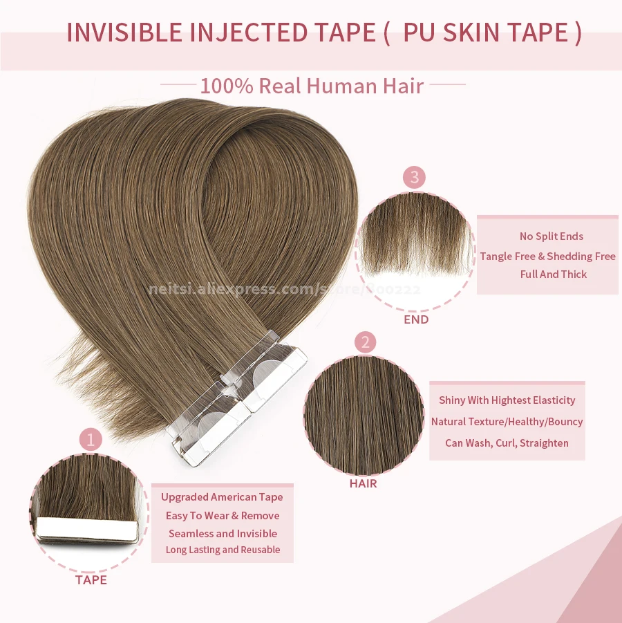 Neitsi Invisible Tape In Remy Hair Extensions Natural Straight Human Hair 16\