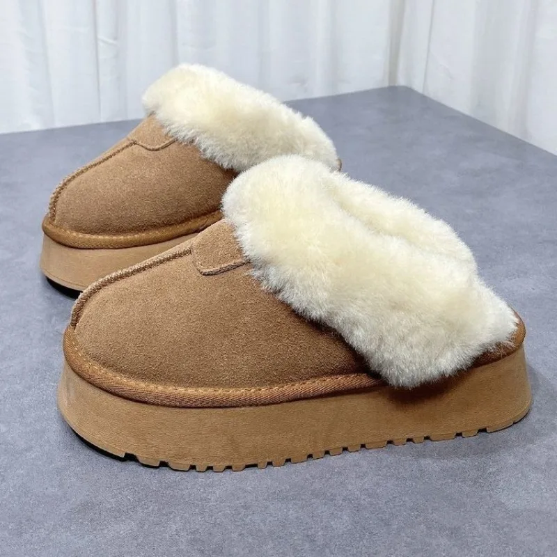 2024 Autumn/winter New Women's Thickened Fleece-lined Snow Boot Slippers Increased Heel High Top Fluffy Drags Rubber Outsole