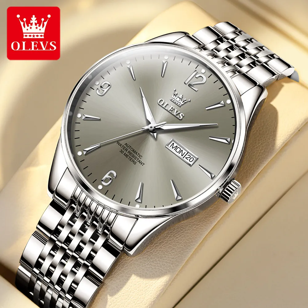 OLEVS TOP Brand Automatic Mechanical Watch for Men Calendar Week Waterproof Stainless steel Luminous Male Wristwatch